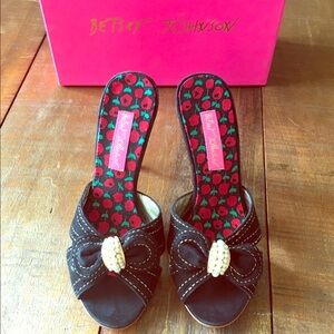 Betsey Johnson Black Heels with Bow and Pearl Detail